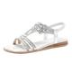 CreoQIJI Roman Sandals White Rhinestone Sandals Wedge Sandals Women's Platform Sandals Wedge Platform Summer Shoes Sandals Silver Glitter Bridal Shoes Evening Shoes Hollow Open Toe, silver, 7 UK