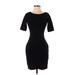 Lauren by Ralph Lauren Casual Dress - Bodycon Crew Neck Short sleeves: Black Print Dresses - Women's Size X-Small