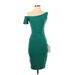 Dress the Population Casual Dress - Party Off The Shoulder Short sleeves: Green Solid Dresses - Women's Size Small