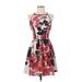 Necessary Objects Casual Dress - Fit & Flare Crew Neck Sleeveless: Red Floral Dresses - Women's Size Small