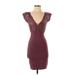 Bebe Casual Dress - Bodycon Plunge Short sleeves: Burgundy Print Dresses - Women's Size Small