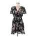 Shinestar Casual Dress - Mini V Neck Short sleeves: Black Print Dresses - Women's Size Small