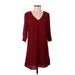 Sienna Sky Casual Dress - Mini V Neck 3/4 sleeves: Burgundy Solid Dresses - Women's Size Small