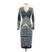 Fire Los Angeles Casual Dress - Sheath: Blue Print Dresses - Women's Size Small