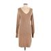 Gap Casual Dress - Sweater Dress V Neck Long sleeves: Tan Solid Dresses - Women's Size Large