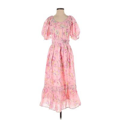 LoveShackFancy Casual Dress - Midi Scoop Neck Short sleeves: Pink Print Dresses - Women's Size Small