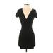 Princess Polly Casual Dress - Mini Plunge Short sleeves: Black Solid Dresses - Women's Size 2