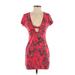 Intimately by Free People Casual Dress - Mini Plunge Short sleeves: Red Print Dresses - Women's Size X-Small