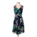 Tahari by ASL Casual Dress - A-Line V-Neck Sleeveless: Blue Floral Dresses - Women's Size 4 Petite