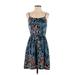 Kensie Casual Dress: Blue Floral Motif Dresses - Women's Size Small