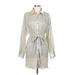 Rebel Yell Cocktail Dress - Shirtdress High Neck Long sleeves: Silver Stripes Dresses - Women's Size Large