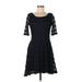 Rewind Casual Dress - Mini Scoop Neck Short sleeves: Black Print Dresses - Women's Size Large