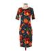 Lularoe Casual Dress - Sheath Crew Neck Short sleeves: Orange Floral Dresses - Women's Size Small