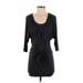 Bebe Casual Dress - Mini Scoop Neck 3/4 sleeves: Black Solid Dresses - Women's Size 2X-Small