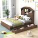 Full Wood Platform Bed with House-Shaped Storage Headboard & 2 Drawers, for Bedroom Dorm Apartment, No Box Spring Needed, Walnut