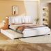 Queen Size Upholstered PU Leather Platform Bed with Headboard and Twin Size Trundle, Modern Design Queen Bed Frame