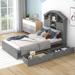 Twin Wood Platform Bed with House-Shaped Storage Headboard and 2 Drawers, for Bedroom Dorm Apartment, No Box Spring Needed, Grey