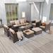 LIVOOSUN 8-Piece Patio Brown Rattan Furniture Conversation Sofa Sets
