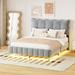 Modern Upholstered Platform Bed with Button-Tufted Headboard , Wood Bed Frame with LED Frame and Stylish Mental Bed Legs