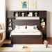 Full Size Wood Platform Bed with All-in-One Cabinet, Sockets, 2 Drawers & Trundle, Espresso