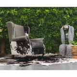 Leather Wingback Chair with Hair On Cowhide Accents - Black and White