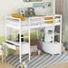 Twin Size Loft Bed with Built-in Desk, 2 Drawers & Storage Shelves, Wood Loft Bed Frame with Ladder & Full Length Guardrail