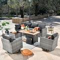 Latitude Run® 8 Pieces Patio Outdoor Conversation Sectional Set w/ Cushions & Firepit Table Synthetic Wicker/All | Wayfair