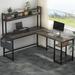 Wrought Studio™ Steinber 87" L Shaped Desk w/ Hutch, Power Outlet, USB Ports, Monitor Stand & LED Strip Wood/Metal in Gray/Black | Wayfair