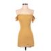 Heart & Hips Casual Dress - Bodycon Off The Shoulder Short sleeves: Yellow Print Dresses - Women's Size Small