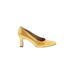 Stuart Weitzman Heels: Slip-on Chunky Heel Minimalist Gold Solid Shoes - Women's Size 8 1/2 - Pointed Toe