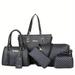 6pcs Tote Bag Boston Bag Clutch Purse Set, Pu Leather Textured Shoulder Bag, Casual Versatile Commuter Bag