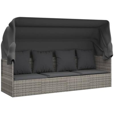 Outdoor-Loungebett mit Dach und Kissen Grau Poly Rattan vidaXL Image