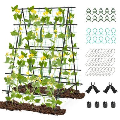 Costway A-Frame Garden Cucumber Trellis with Netting for Climbing Plants Outdoor-Black