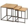 Set de 3 tables basses gigognes couleur bois naturel et métal gris 40x