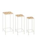 Lot de 3 tables d'appoint d'extérieur en métal marron et blanc H67