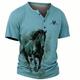 Graphic Pferd Vertrauen Klassisch Brautkleider schlicht Herren 3D-Druck T Shirt Henley Shirt T-Shirt Sports Outdoor Festtage Ausgehen T-Shirt Blau Khaki Grau Kurzarm Henley Hemd Frühling Sommer