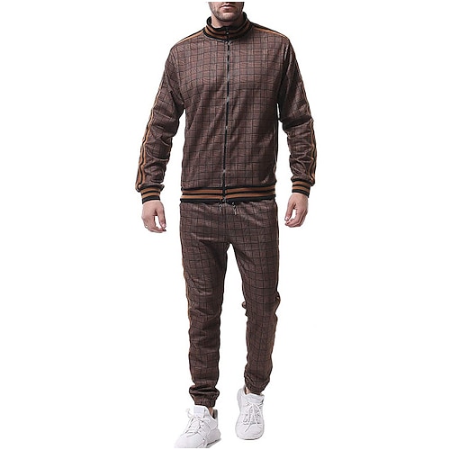 Herren-Activewear-Sets - Winter-Langarm-Trainingsanzug mit klassischem Karomuster - Sweatshirtjacke mit durchgehendem Reißverschluss und Hose für Herren - stylische Sportbekleidung für Herren-Fitnessstudio - Weihnachtsgeschenke für Herren Image