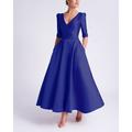 Abito Ospite di Matrimonio A-Line Abiti da Cocktail Matrimonio in Spiaggia Vestito Elegante Abito Formale Ospite di Matrimonio Lunghezza Al Tea Mezzo Manica V Collo Sartoria con Tasche Abiti