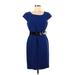 Tahari by ASL Casual Dress - Sheath Scoop Neck Short sleeves: Blue Solid Dresses - Women's Size 6 Petite