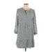 Ann Taylor LOFT Casual Dress - Shift Tie Neck 3/4 sleeves: Gray Dresses - Women's Size Large