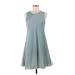 J.R. Nites by Caliendo Casual Dress - Mini Crew Neck Sleeveless: Teal Print Dresses - Women's Size 8