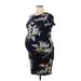 Isabel Maternity Casual Dress - Bodycon Crew Neck Short sleeves: Black Floral Dresses - Women's Size 2X-Large