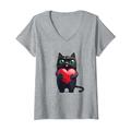 Damen Red Heart Holding von Cat Cats Lovers T-Shirt mit V-Ausschnitt