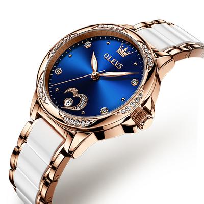 OLEVS Women Mechanical Watch Creative Minimalist Fashion Casual Analog Wristwatch Automatic Self-winding Luminous Calendar Waterproof Ceramic Watch for Women Gift Women Watches