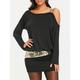 Women's Black Sequin Dress Party Dress Sparkly Dress Little Black Dress Sexy Dress Black Mini Dress Wine Purple Long Sleeve Color Block Fall Winter Off Shoulder Fashion