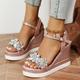 Women's Sandals Wedge Sandals Summer Wedge Heel Peep Toe PU Leather Ankle Strap Silver Pink Gold