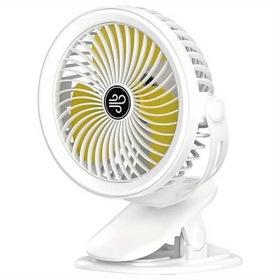 Large Capacity Clip Fan – Portable USB Rechargeable Desktop Fan with LED Light, Big Wind Cooling for Outdoor Camping
