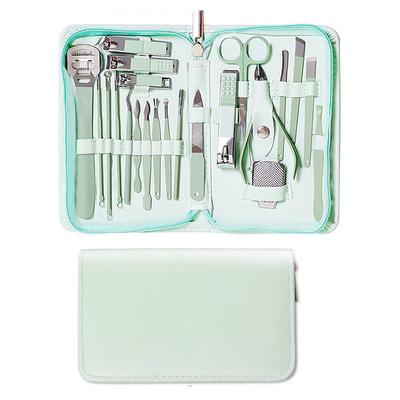 Manicure Set Nail Clippers Pedicure Kit -22 Pieces Stainless Steel Professional Manicure Kit Grooming Kits Nail Care Tools with Luxurious Travel Leather Case Gift Box Blue Green