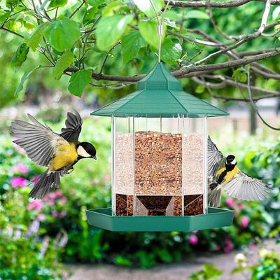 Bird Feeder, Plastic Hanging Wild Bird Feeder for Outdoor Garden Yard Patio Backyard Decoration, Hexagon Shaped with Roof