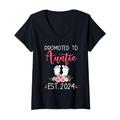Damen Promoted Auntie EST 2024 Mother's Day Family Expecting Baby T-Shirt mit V-Ausschnitt